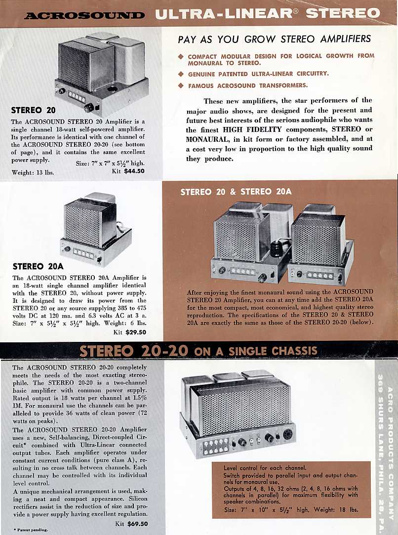 Acrosound catalog Ultra-Linear amplifiers