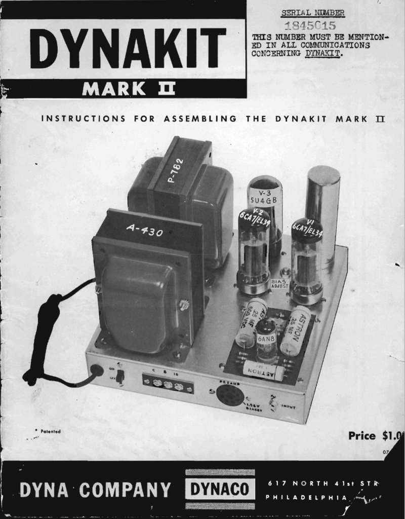 Cover page of the Dynakit Mk II Amplifier Assembly Manual