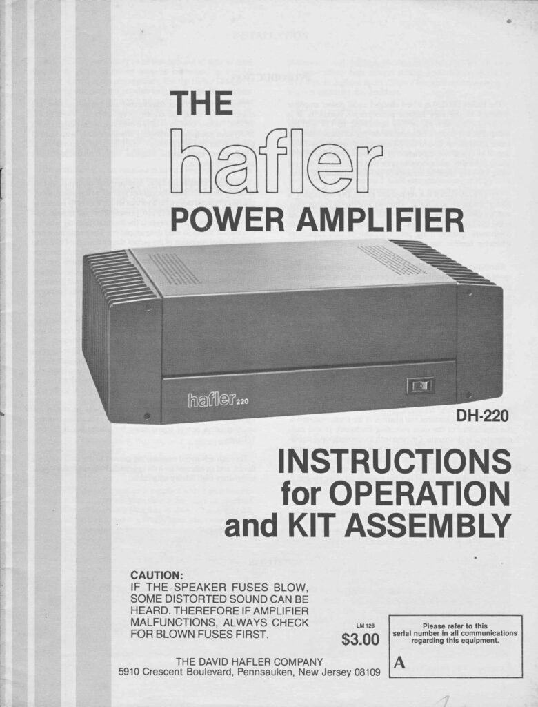 David Hafler DH-220 Amplifier Instruction Manual