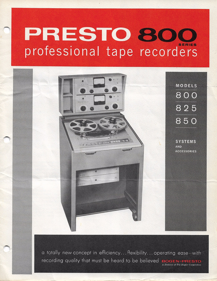 Presto 800 Series tape recorder brochure