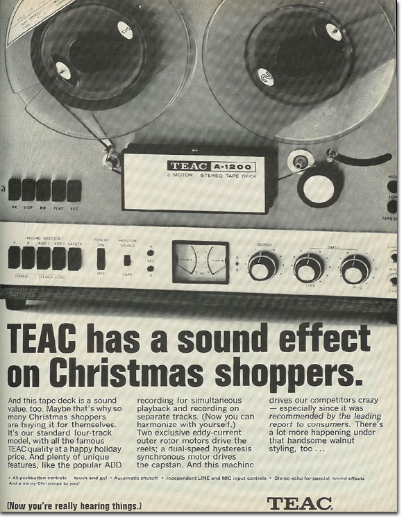 Christmas 1968 print advertisement for the TEAC A-1200