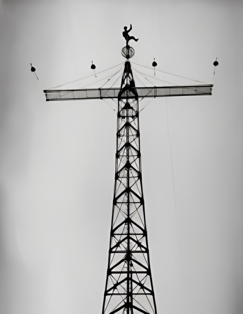 Edwin Armstrong standing atop the WJZ tower