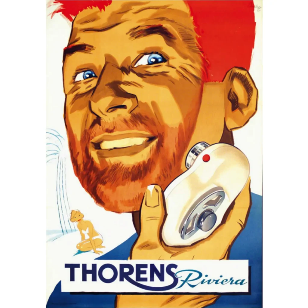 Thorens "Riviera" mechanical razor featuring the likeness of race car driver 
Juan Manuel Fangio