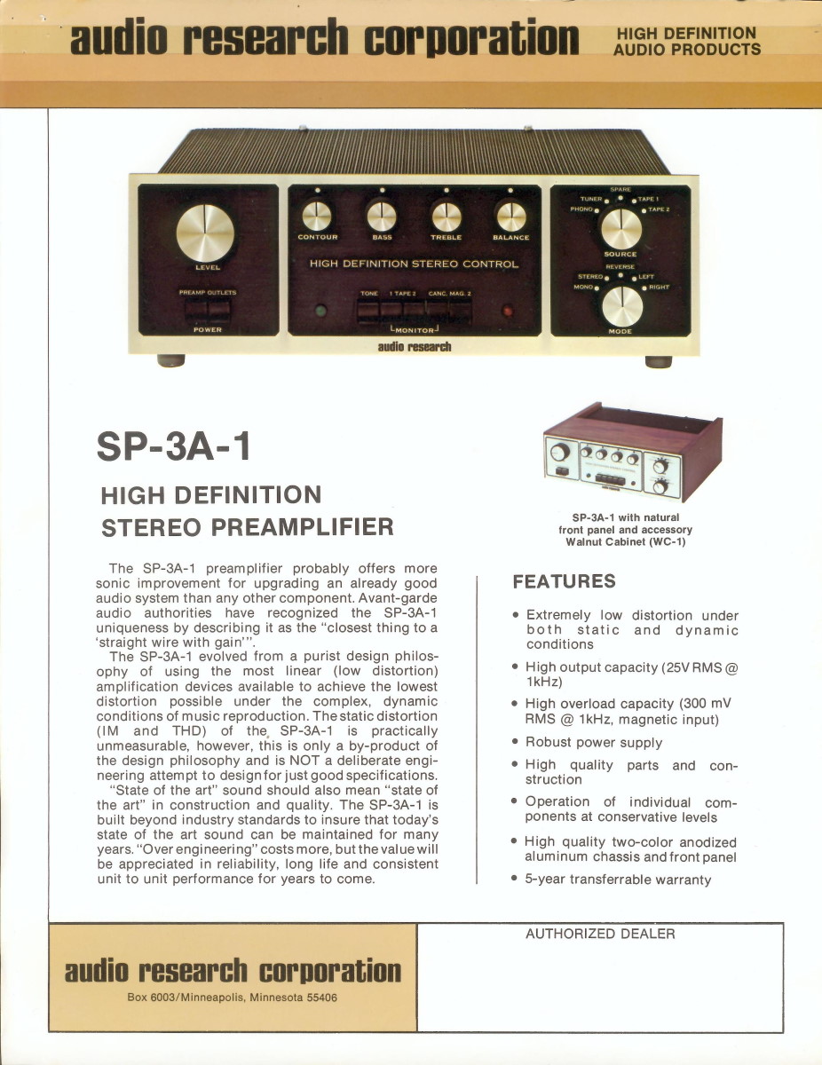Audio Research SP-3A-1 Flyer (front)