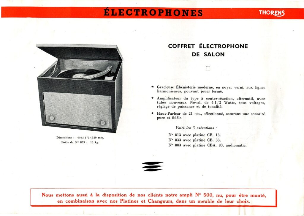 Thorens self-contained "Electrophone" system incorporating a turntable, amplifier, and speaker