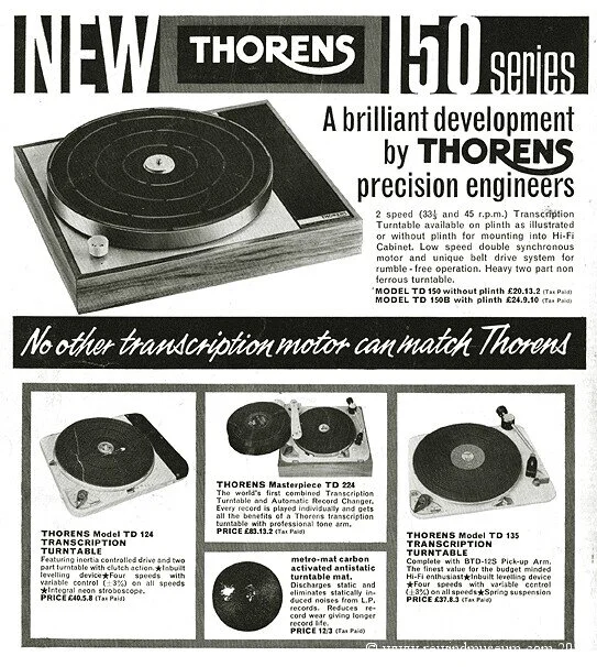 A brochure for the newly introduced TD 150 alongside the TD 124, TD 224, and TD 135 turntables