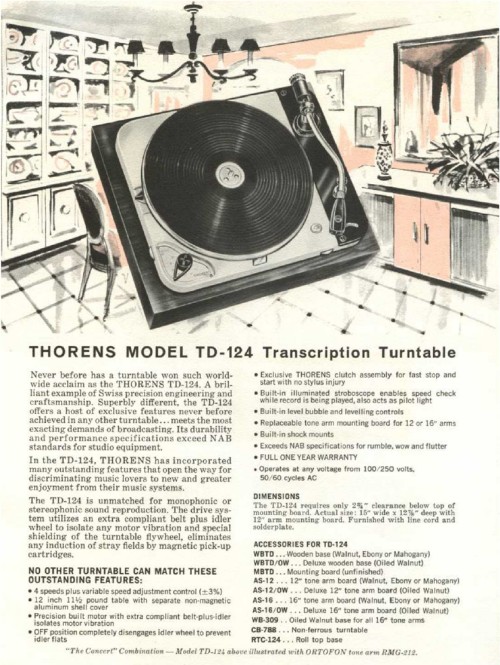 A brochure for the Thorens TD-124 Transcription Turntable