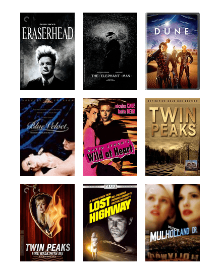 Cover art for some of David Lynch's most iconic films and televisions shows