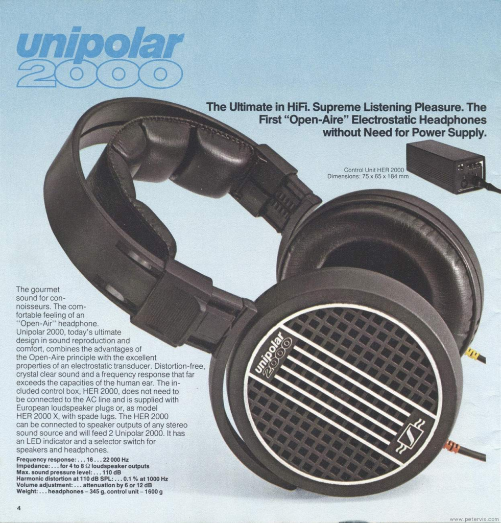 Brochure for the Sennheiser Unipolar 2000 electrostatic headphones