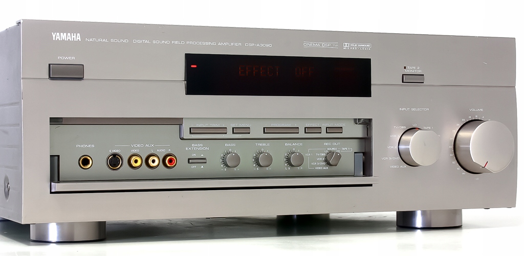 The Yamaha DSP-A3090 front panel had a swiveling cover to hide a headphone jack, video input, and some controls