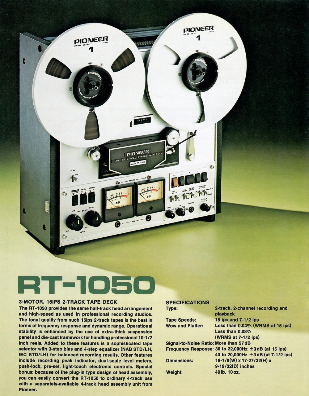 Advertisement for the Pioneer RT-1050 Open Reel Recorder