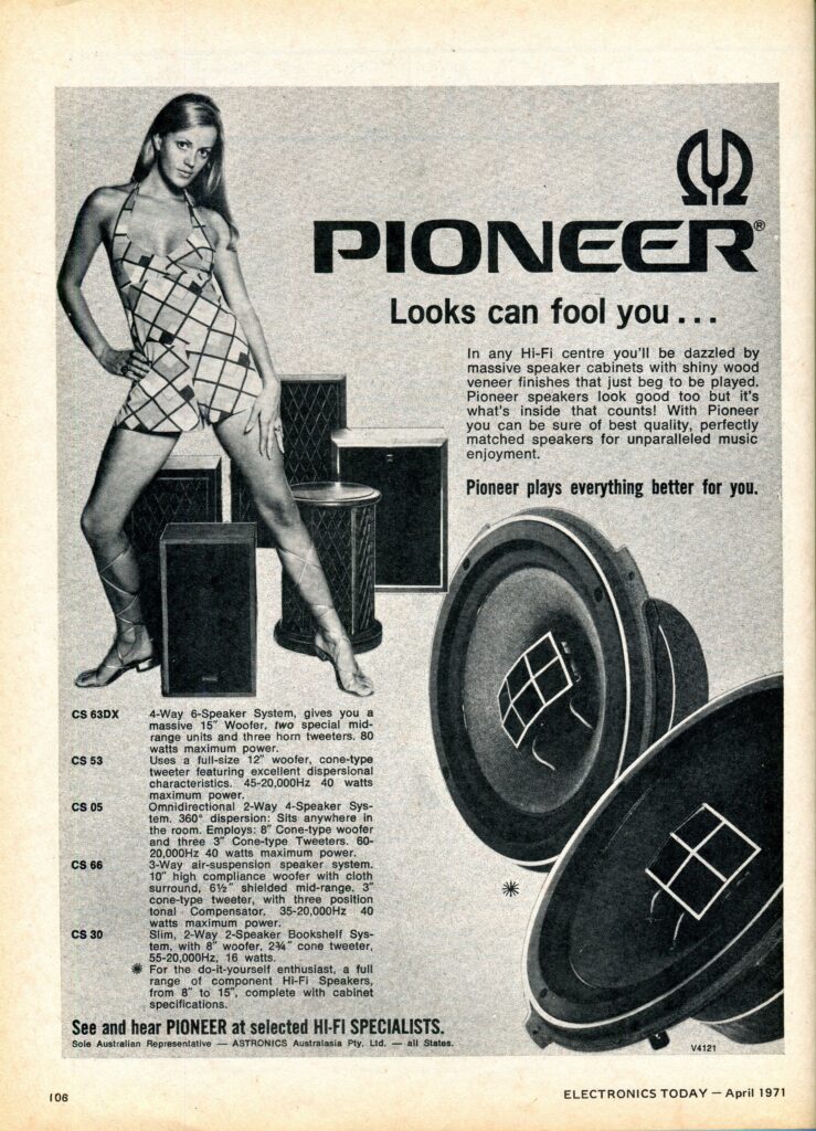 1971 Advertisement for Pioneer's home speaker lineup