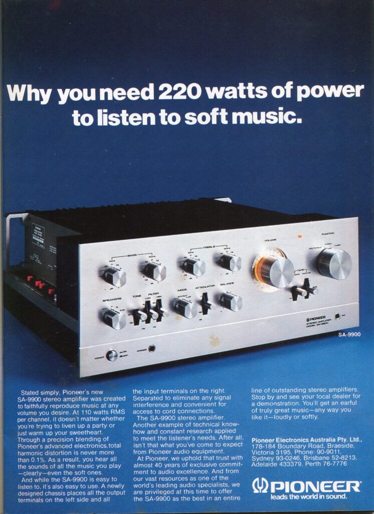 1976 Advertisement for the Pioneer SA-9900 Integrated Amplifier