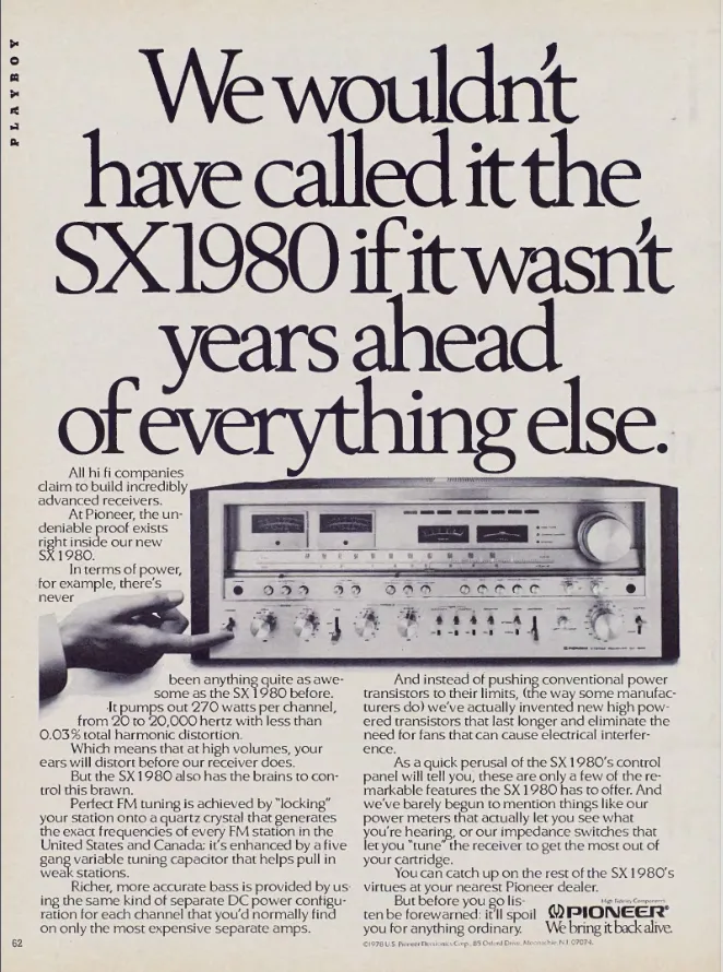 Advertisement for the SX-1980 Receiver