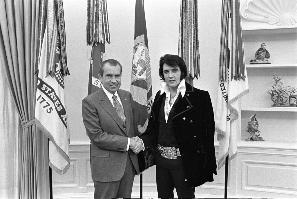 United States President Richard Nixon meeting Elvis Presley in the White House
