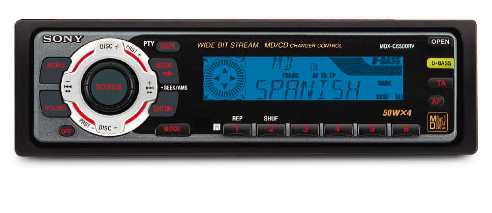 A Sony MiniDisc player for the car, model MDX-C6500RV